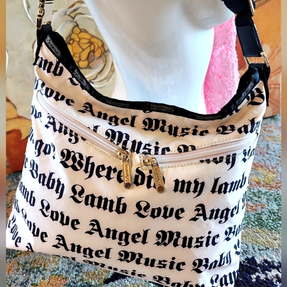 L.A.M.B. LeSportsac Gwen Stefani White Black LOVE ANGEL MUSIC BABY Purse 12"×12" - Picture 7 of 16